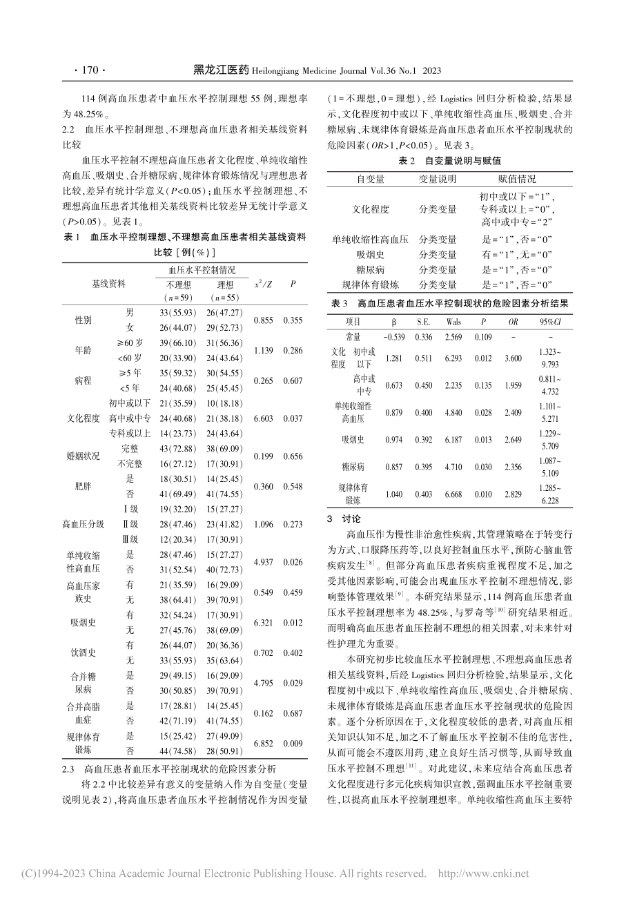 高血压患者血压水平控制现状及其危险因素分析_彭秋虹.pdf_第2页