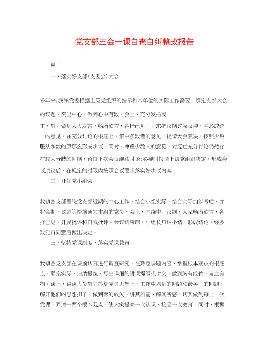 2023年党支部三会一课自查自纠整改报告.docx_第1页