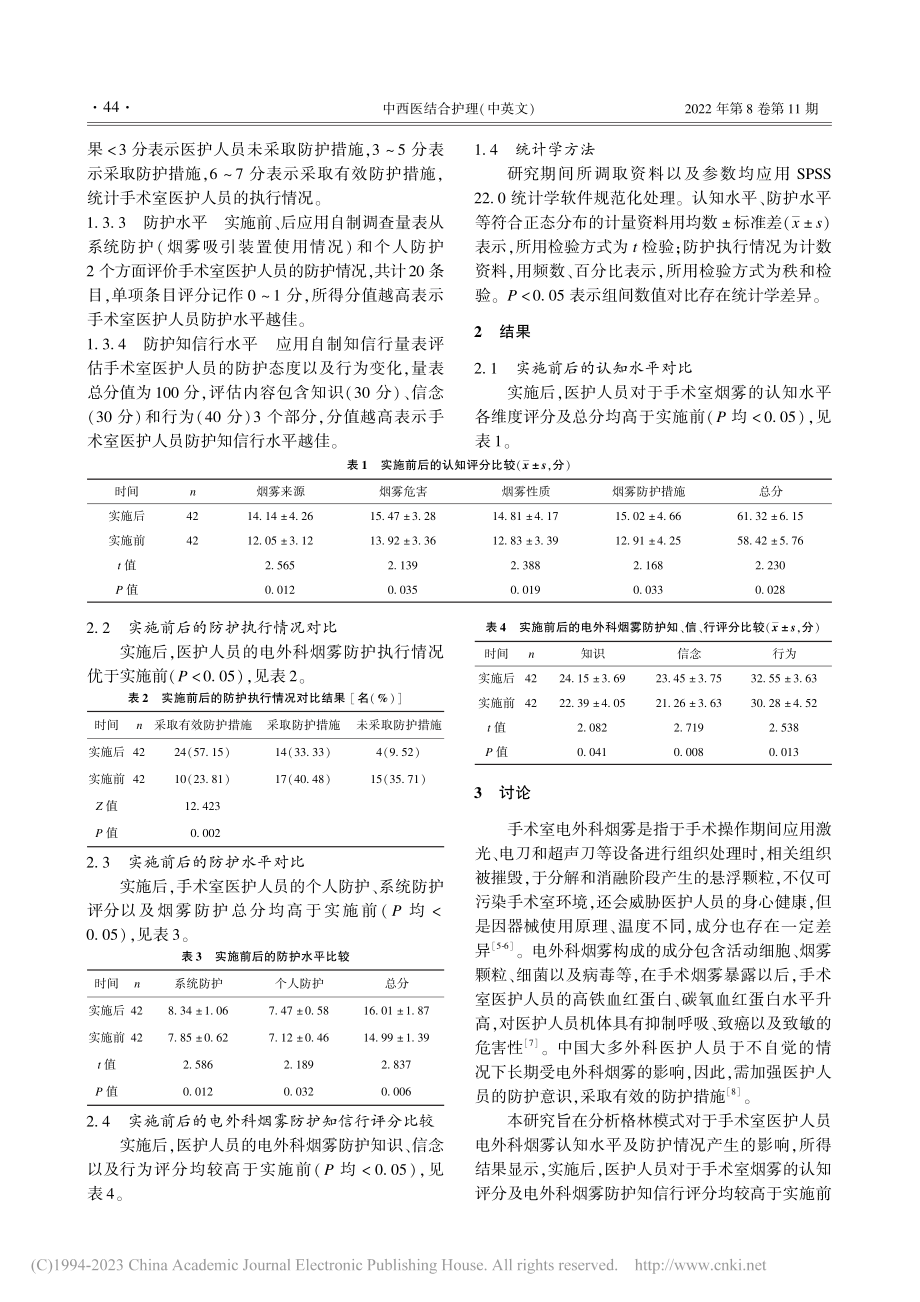 格林模式对手术室医护人员电外科烟雾防护情况的影响分析_许蕾.pdf_第3页