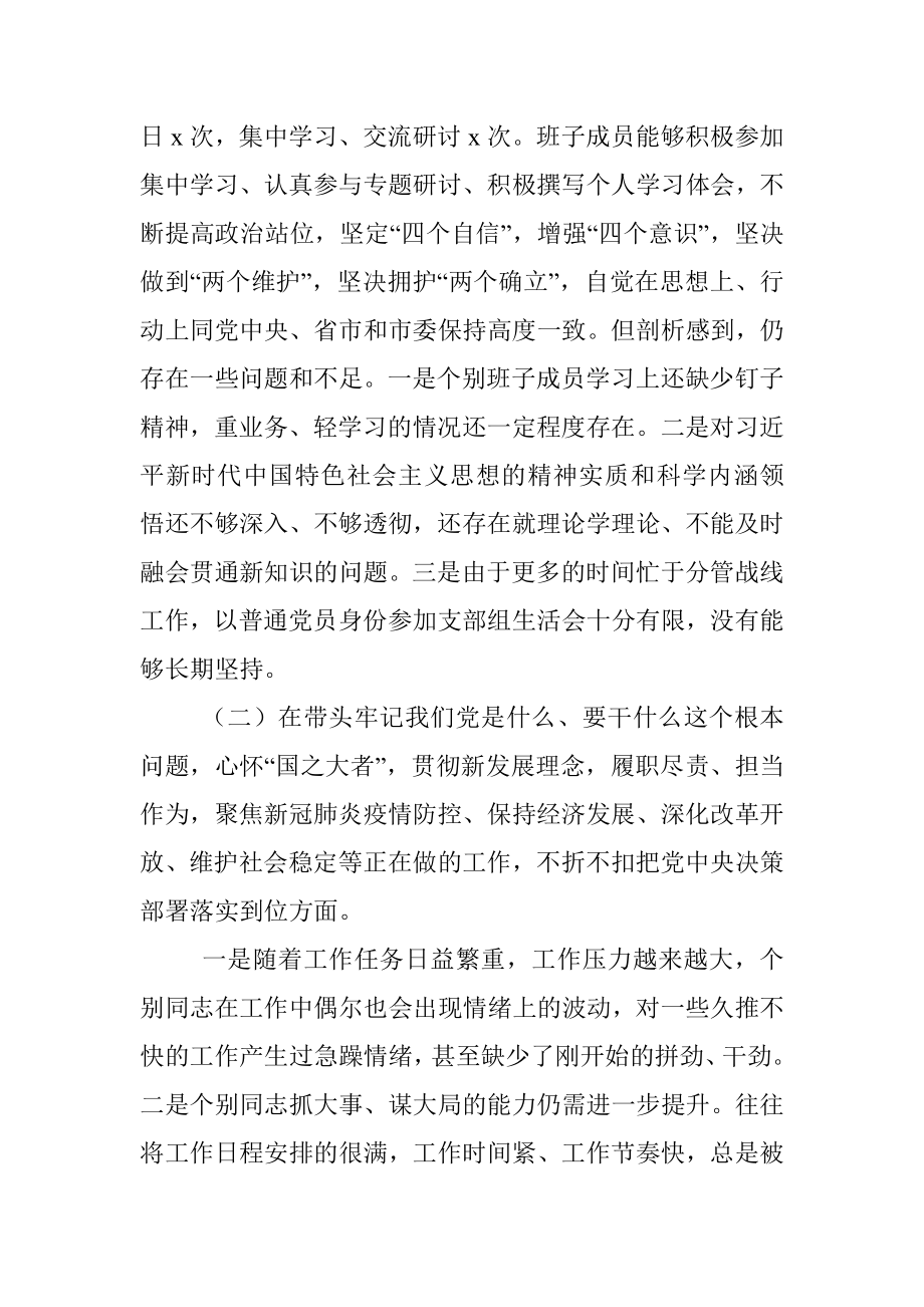 政府党组班子党史学习教育专题民主生活会五个带头对照检查材料.docx_第2页