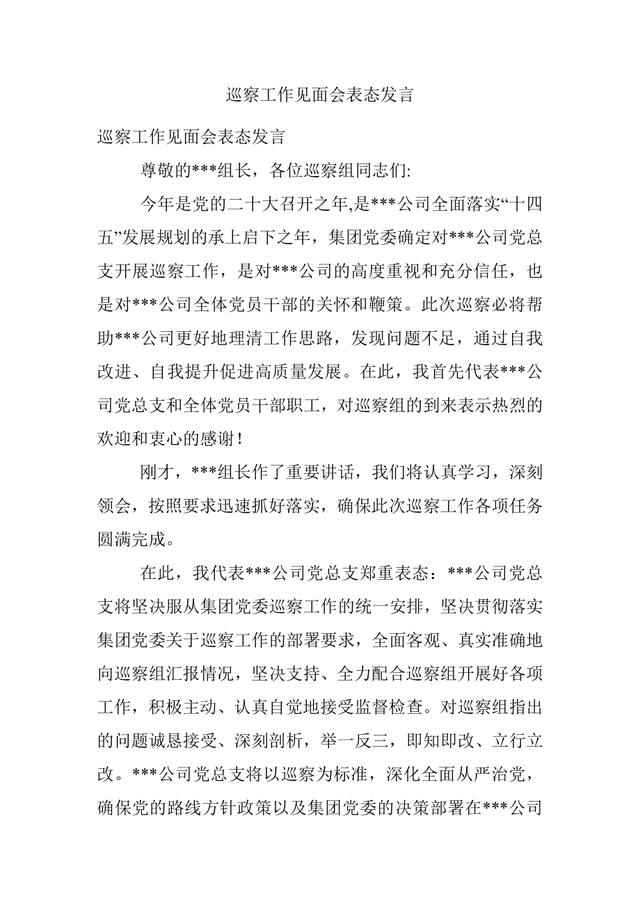 巡察工作见面会表态发言.docx_第1页