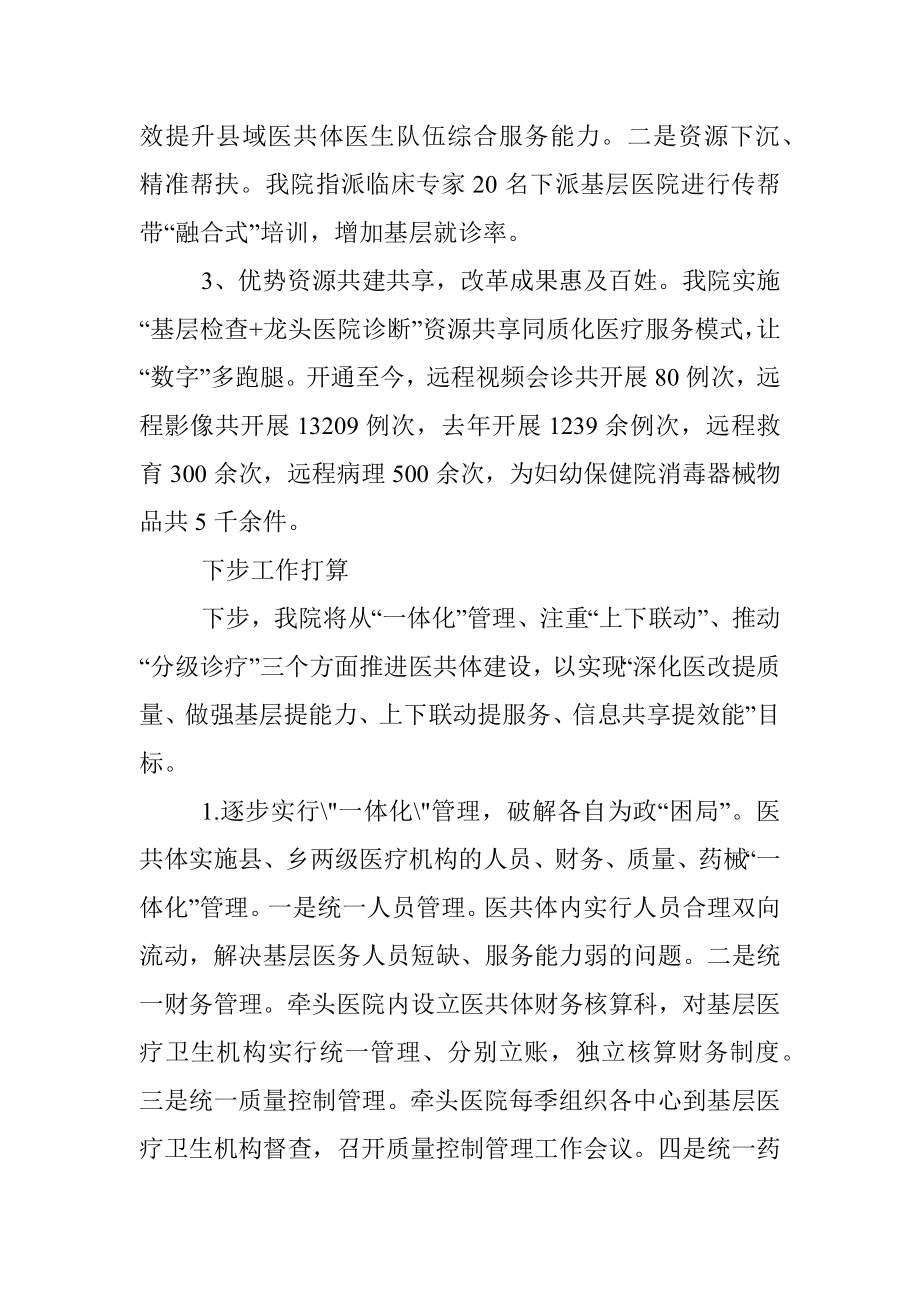 聚合力、促动力发挥县级医院在县域医共体中的龙头作用——院长在全县卫生健康大会上做表态发言.docx_第2页