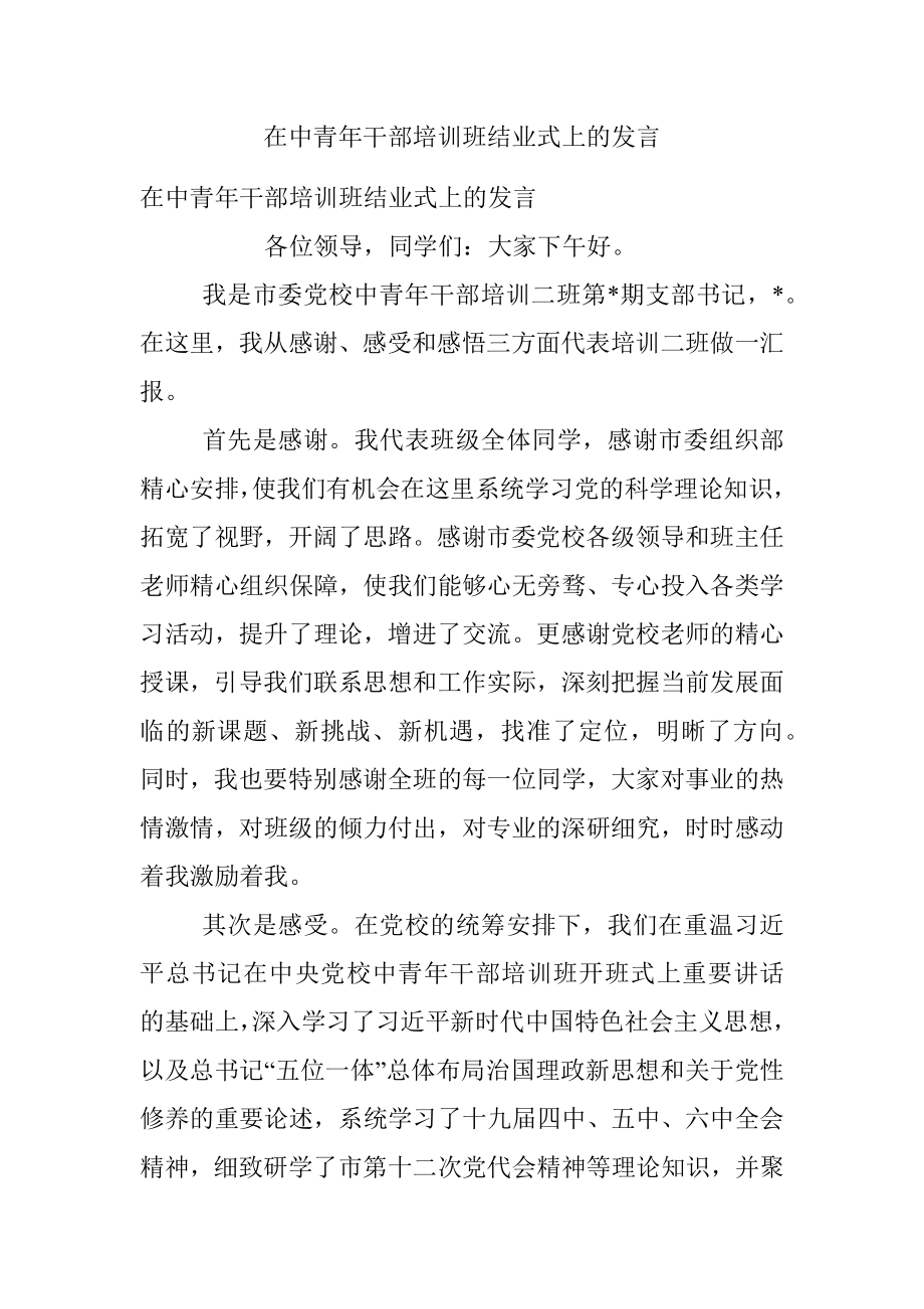 在中青年干部培训班结业式上的发言.docx_第1页