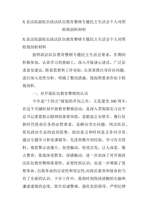 X县法院副院长政法队伍教育整顿专题民主生活会个人对照检视剖析材料.docx