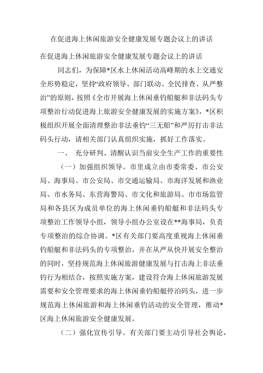 在促进海上休闲旅游安全健康发展专题会议上的讲话.docx_第1页