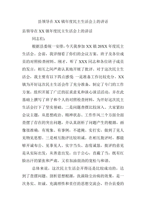 县领导在XX镇年度民主生活会上的讲话.docx