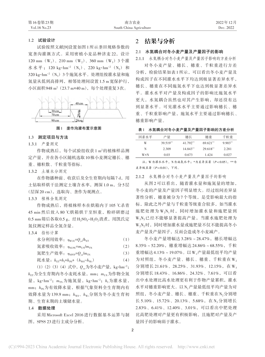 华北地区宽垄沟灌下水氮耦合...麦产量及水氮利用效率的影响_杨成宇.pdf_第2页