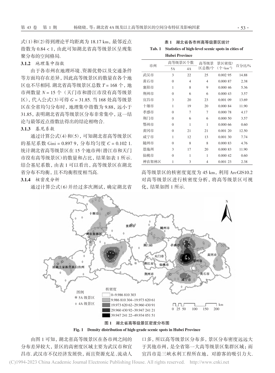 湖北省4A级及以上高等级景区的空间分布特征及影响因素_杨晓晓.pdf_第3页