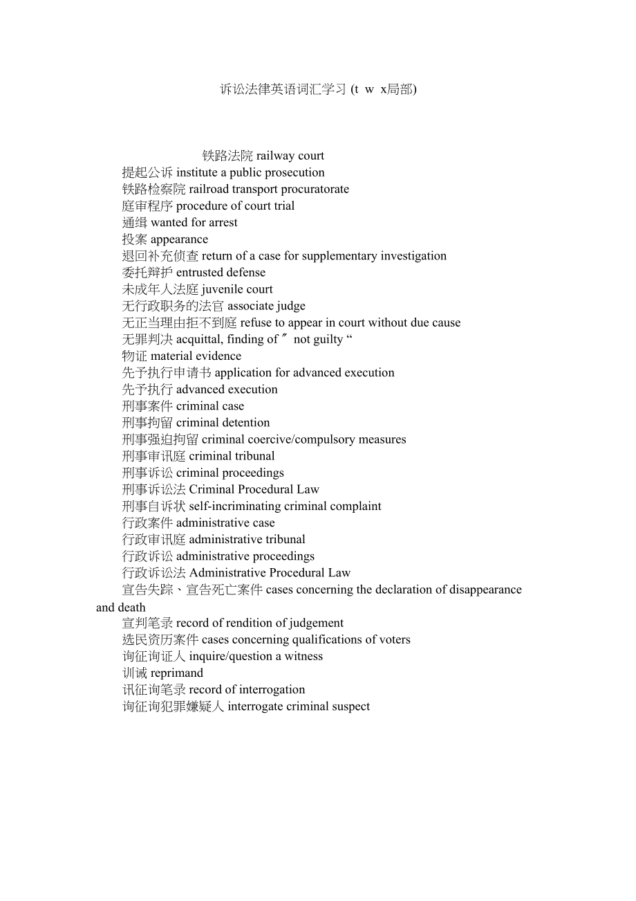 2023年诉讼法律英语词汇学习tw部分.docx_第1页