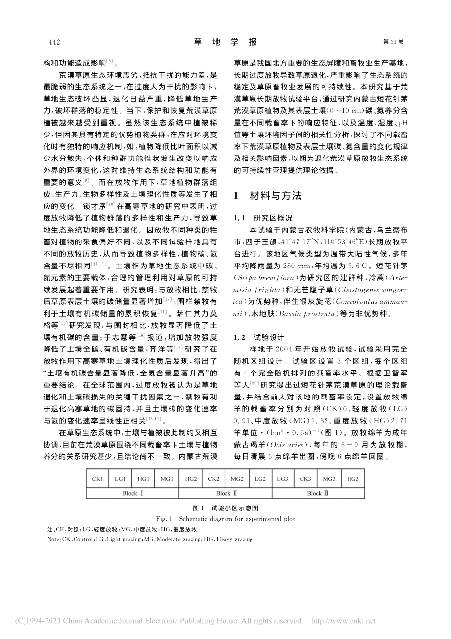 荒漠草原植物和土壤碳氮养分含量对不同载畜率的响应_沈婷婷.pdf_第2页