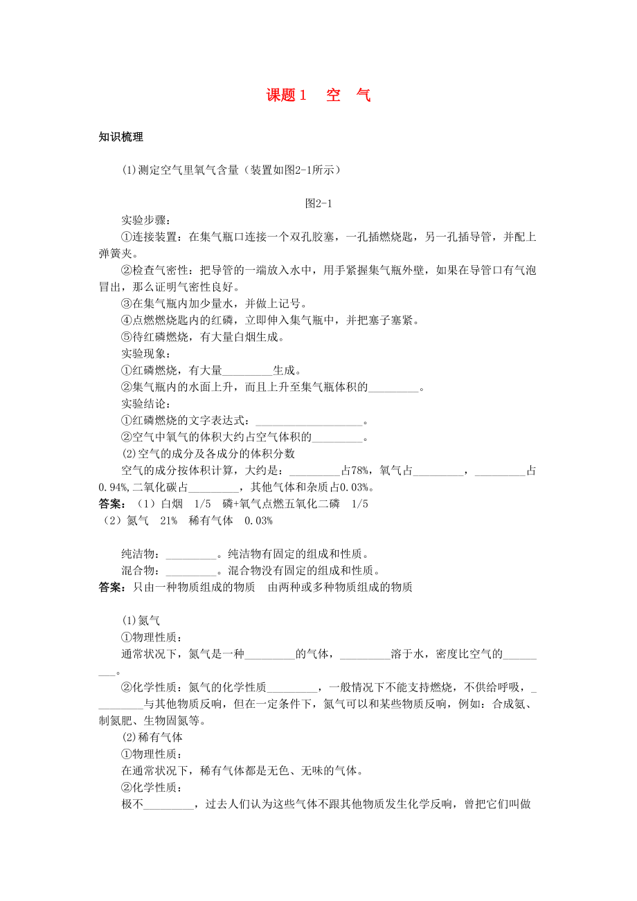 2023年中考化学考点知识梳理与疑难突破第二单元课题1空气.docx_第1页