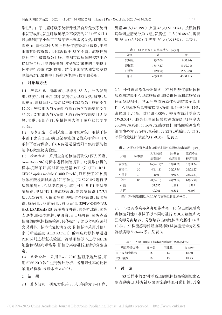 河南省濮阳市某小学一起聚集...上呼吸道感染疫情病原学分析_李广康.pdf_第2页