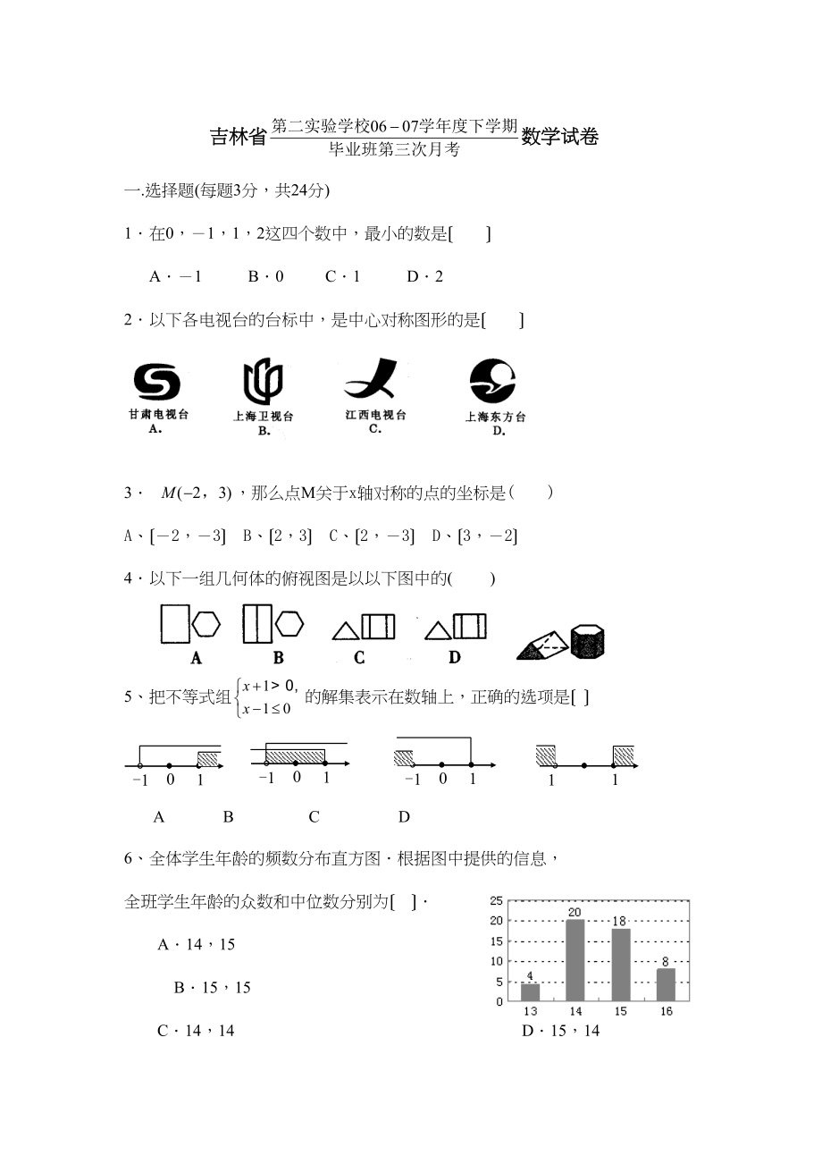 2023年吉林省第考二模试卷初中数学.docx_第1页