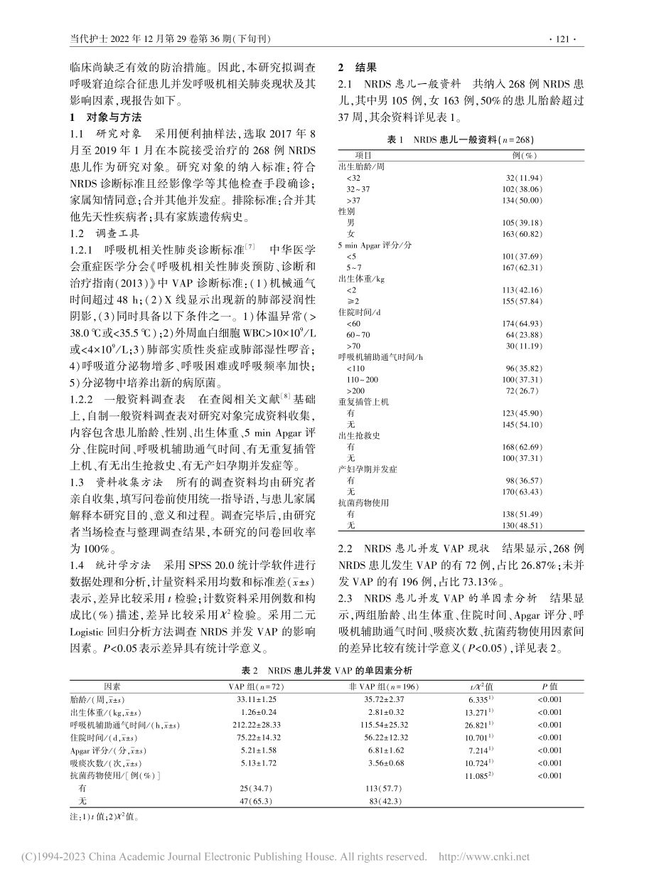 呼吸窘迫综合征患儿并发呼吸...关肺炎的现状及影响因素分析_曾谦.pdf_第2页