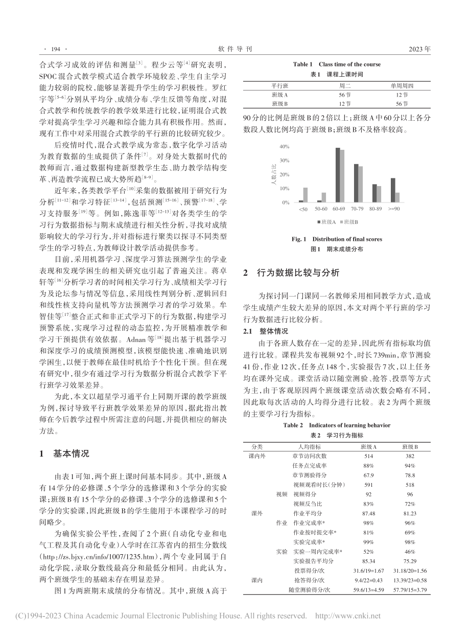 混合式教学下平行班学习行为比较分析与研究_陈逸菲.pdf_第2页