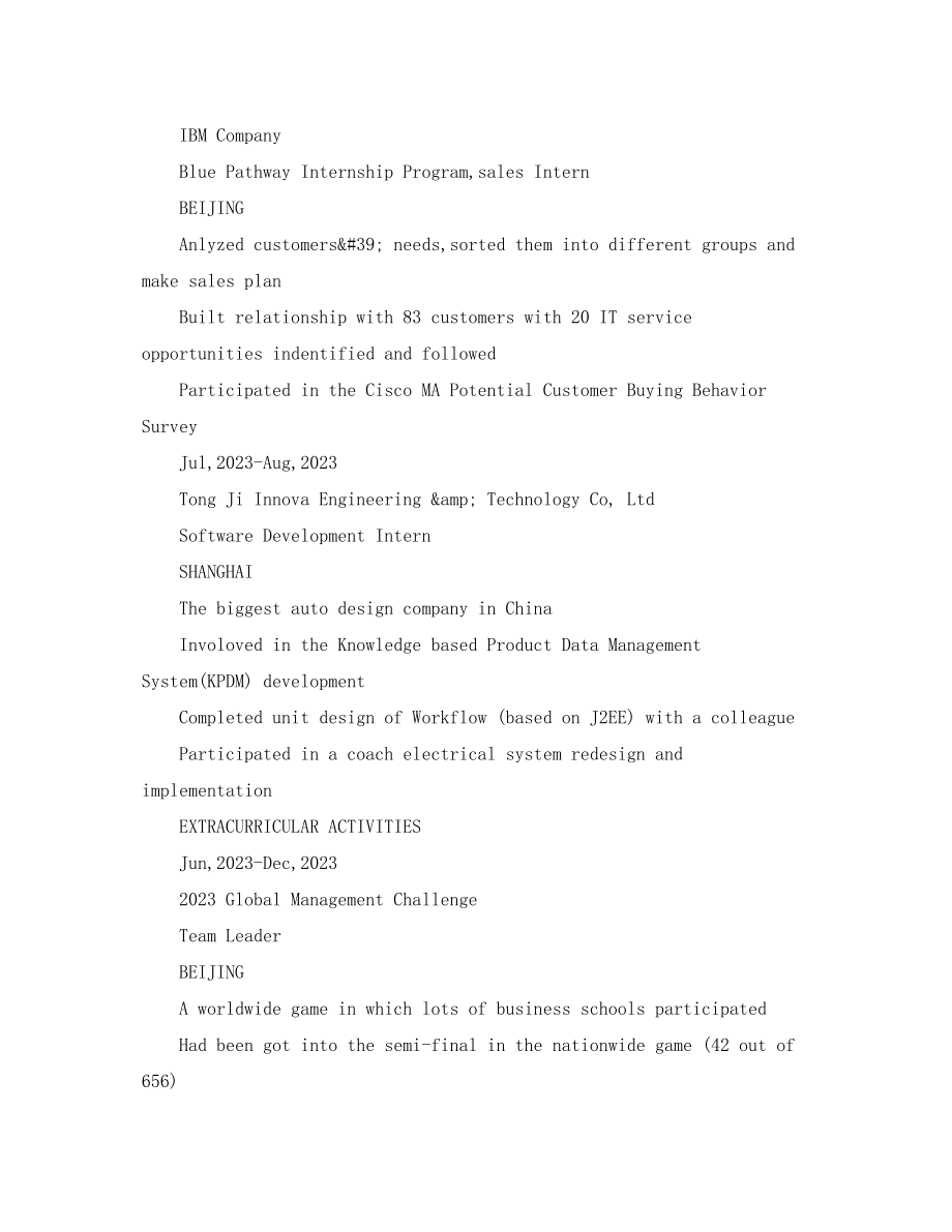 2023年销售实习生英文简历模板.docx_第2页