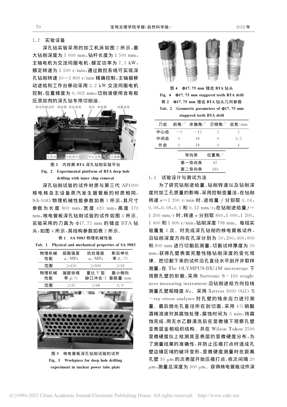 核电管板错齿BTA深孔加工的孔壁表面完整性研究_李旭波.pdf_第3页