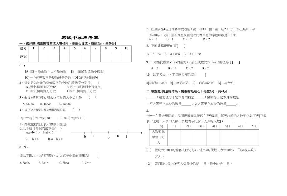 2023年凉城县远七年级上第一二章综合测试题数学.docx_第1页