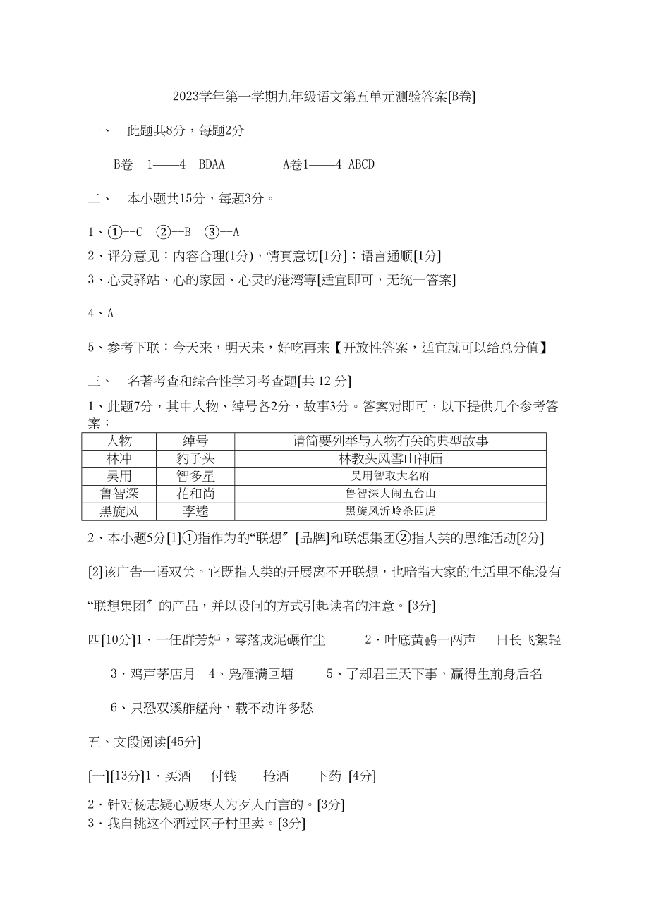 2023年人教版九年级语文第五单元试卷及答案.docx_第1页