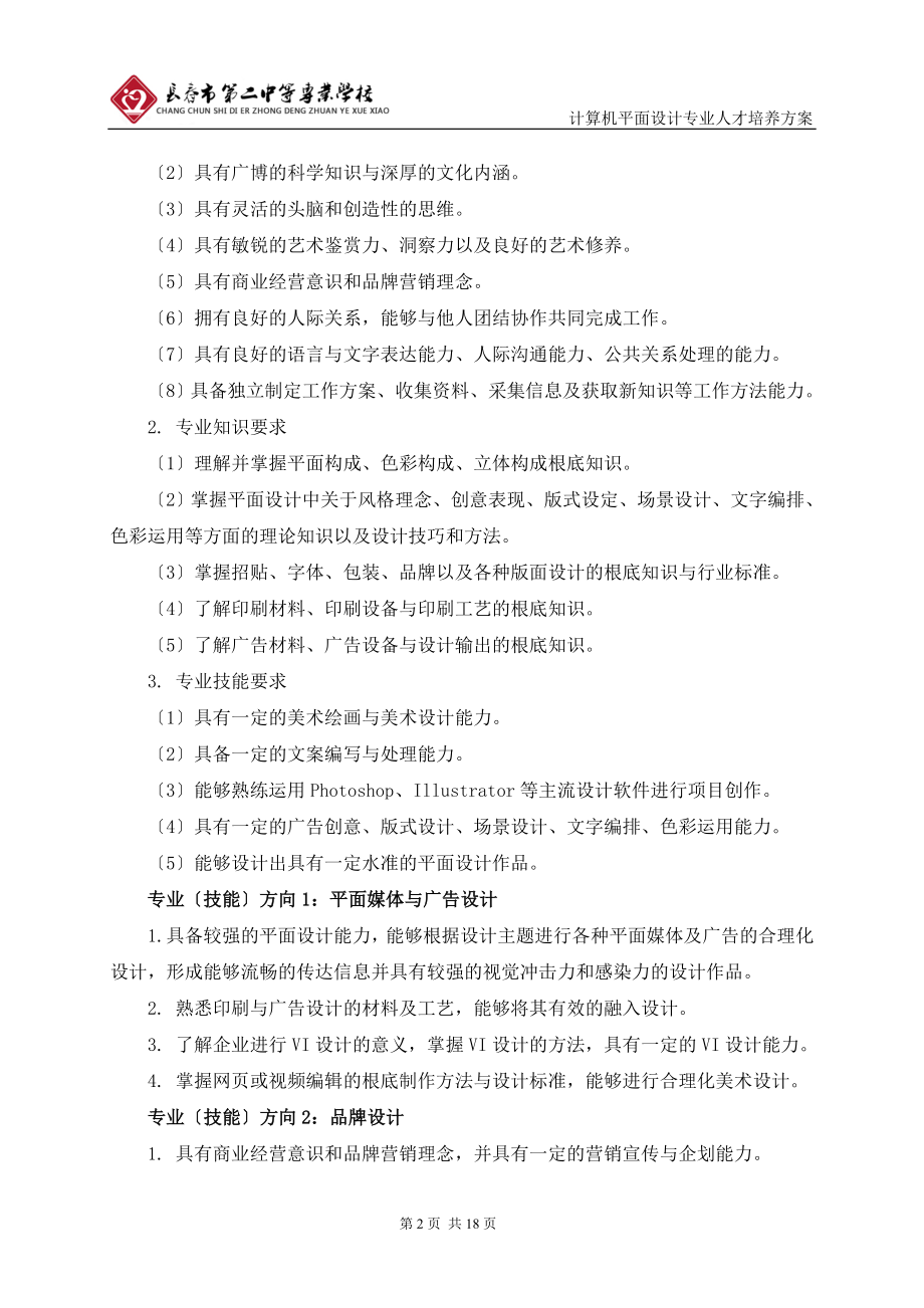 2023年计算机平面设计专业人才培养方案.doc_第2页