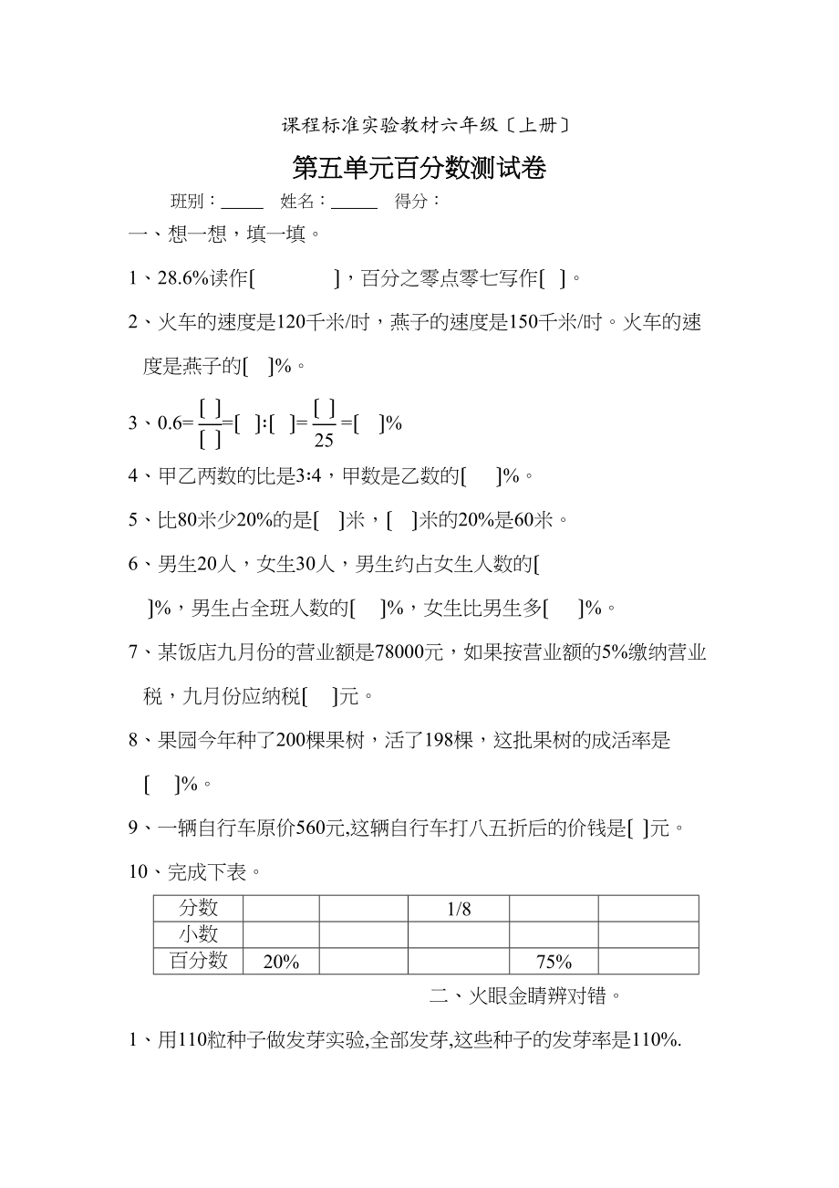 2023年六年级数学上册百分数练习题人教版新课标.docx_第1页