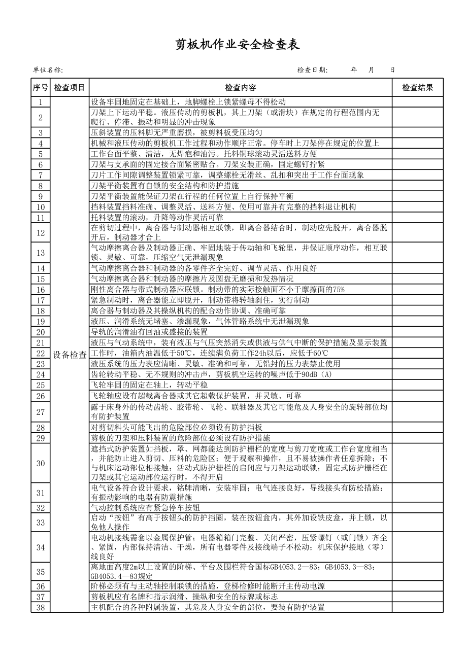 9剪板机作业安全检查表.xls_第1页