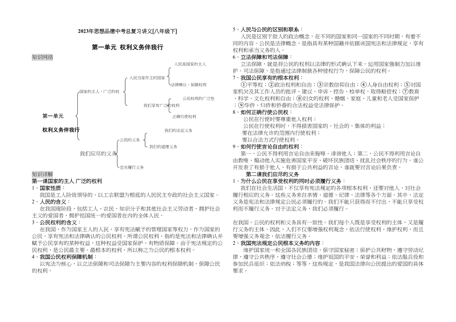 2023年思想品德中考总复习讲义（八年级下）（人教版新课标）初中政治.docx_第1页