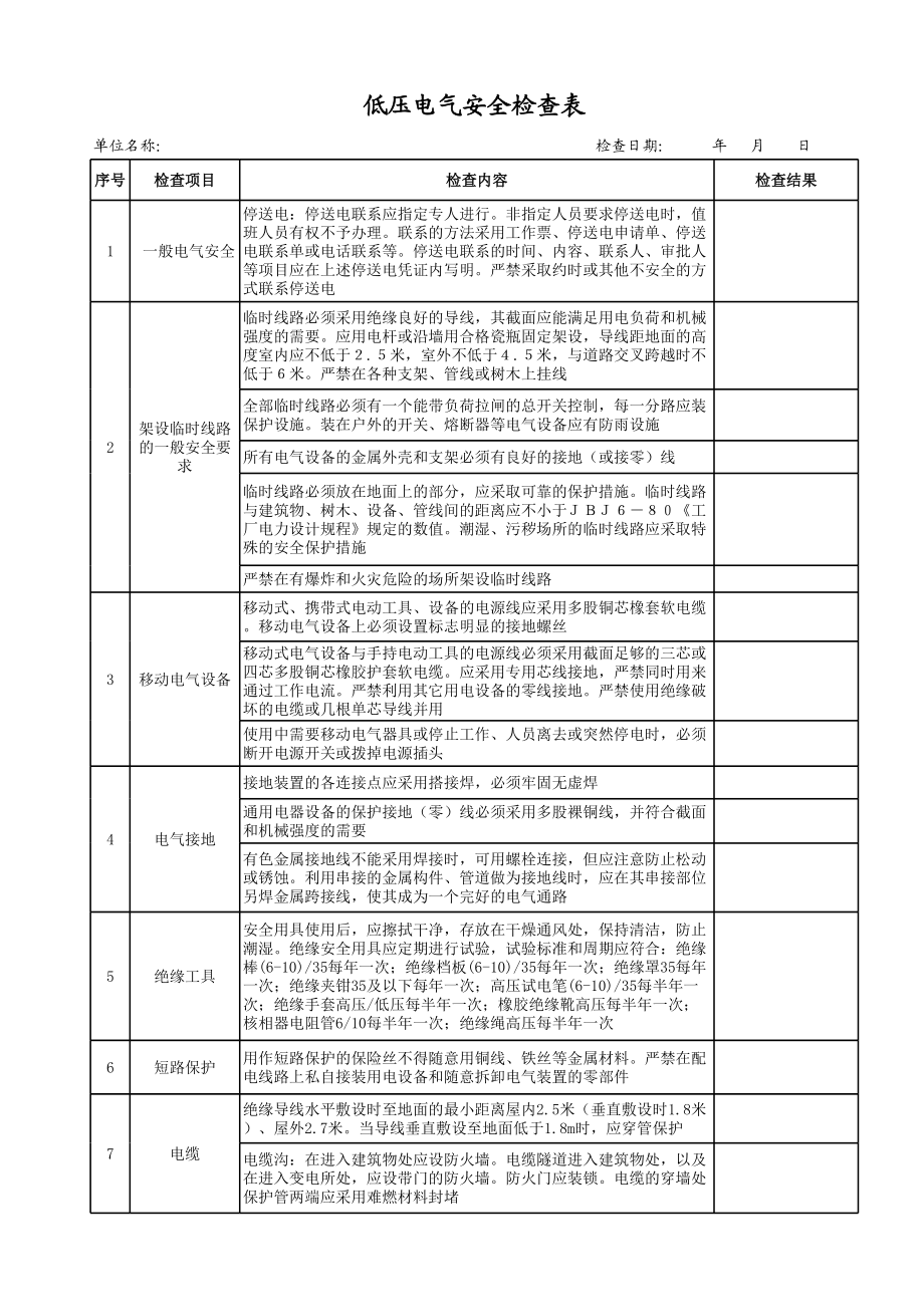 43低压电气安全检查表.xls_第1页