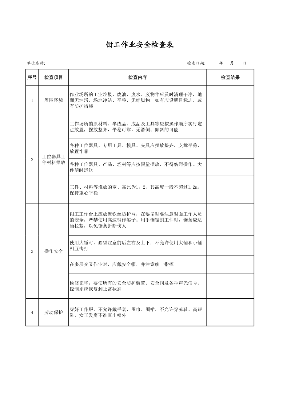 11钳工作业安全检查表.xls_第1页