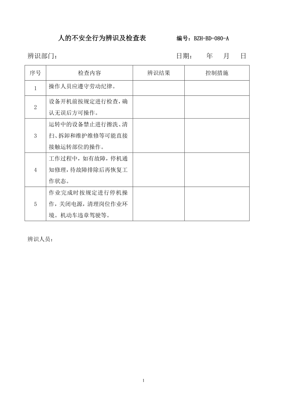 人的不安全行为辨识及检查表.docx_第1页