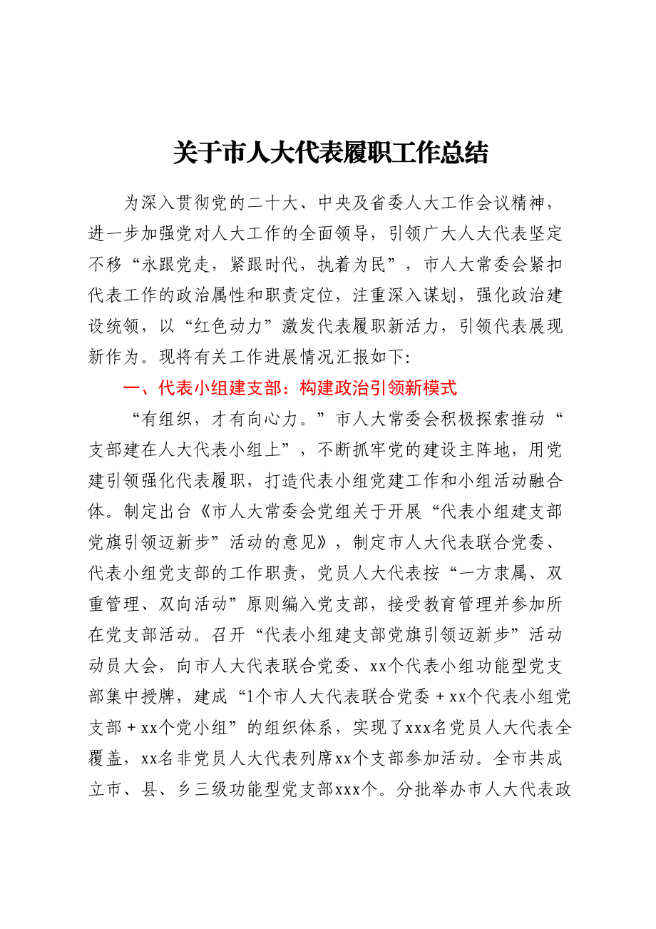 关于市人大代表履职工作总结.docx_第1页