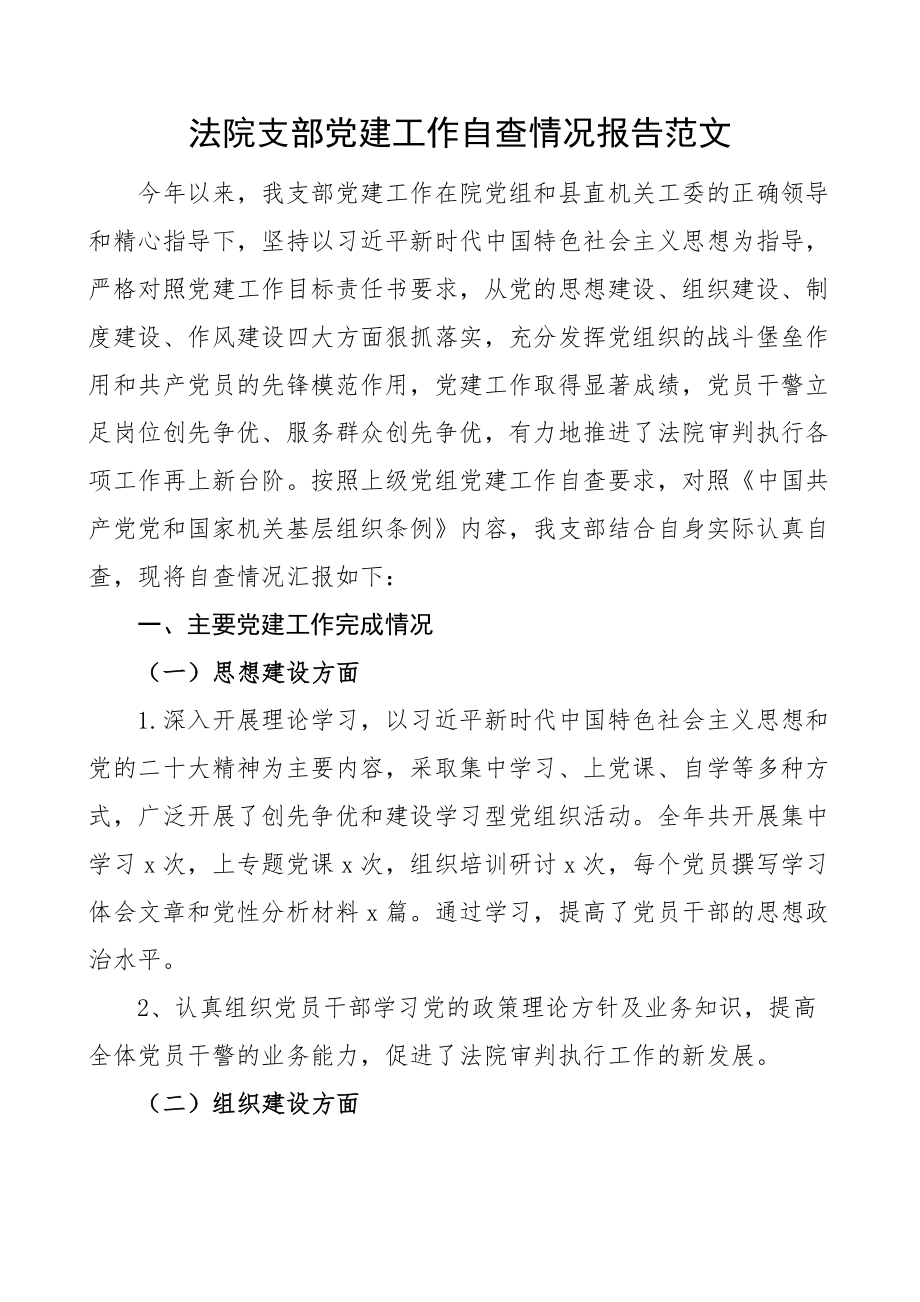 法院支部党建工作自查报告工作汇报总结.docx_第1页