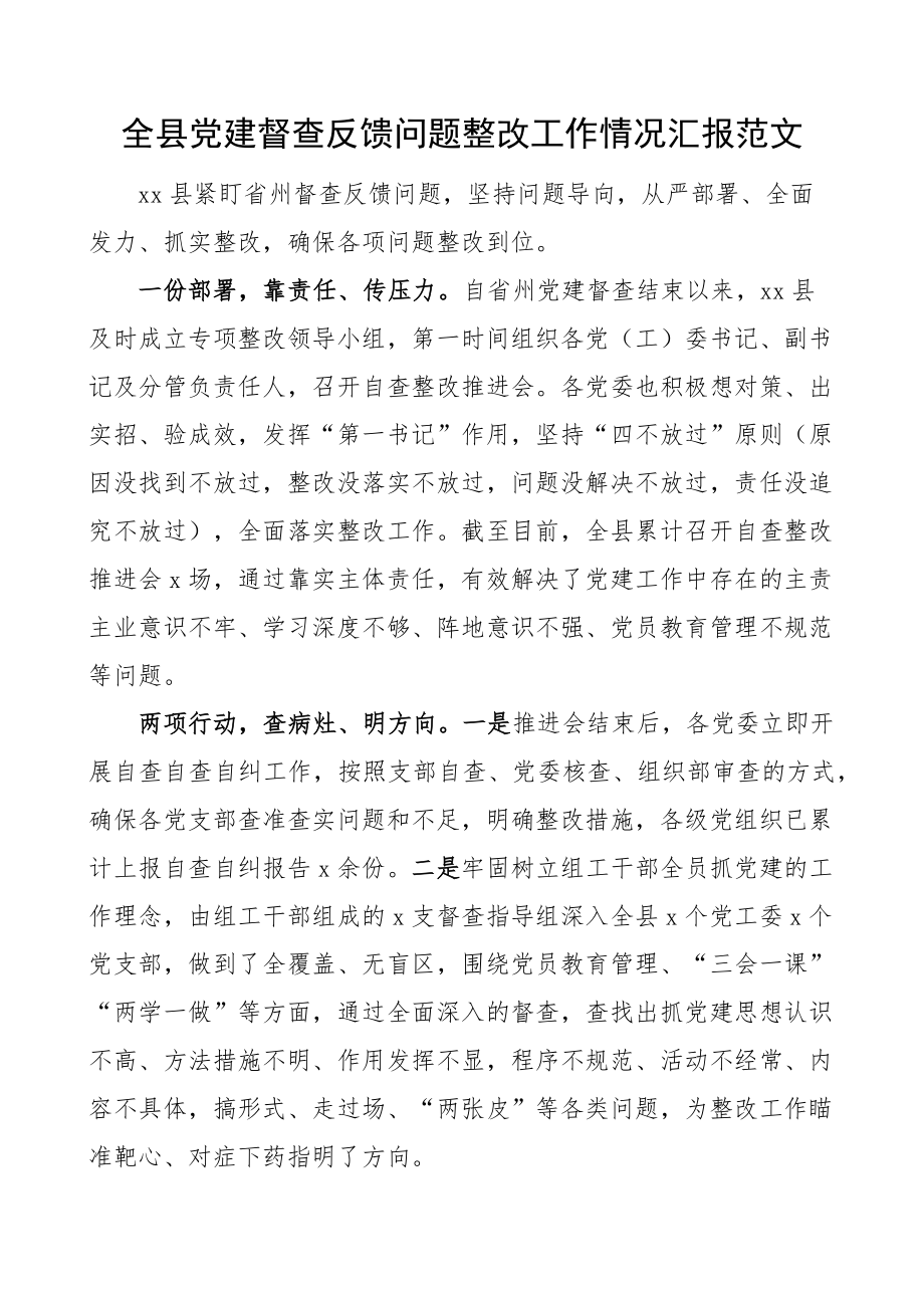 全县党建问题整改工作汇报报告总结.docx_第1页