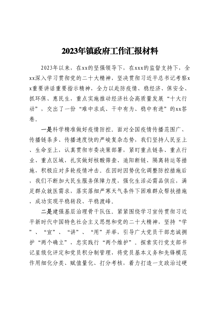 2023年镇政府工作汇报材料.docx_第1页