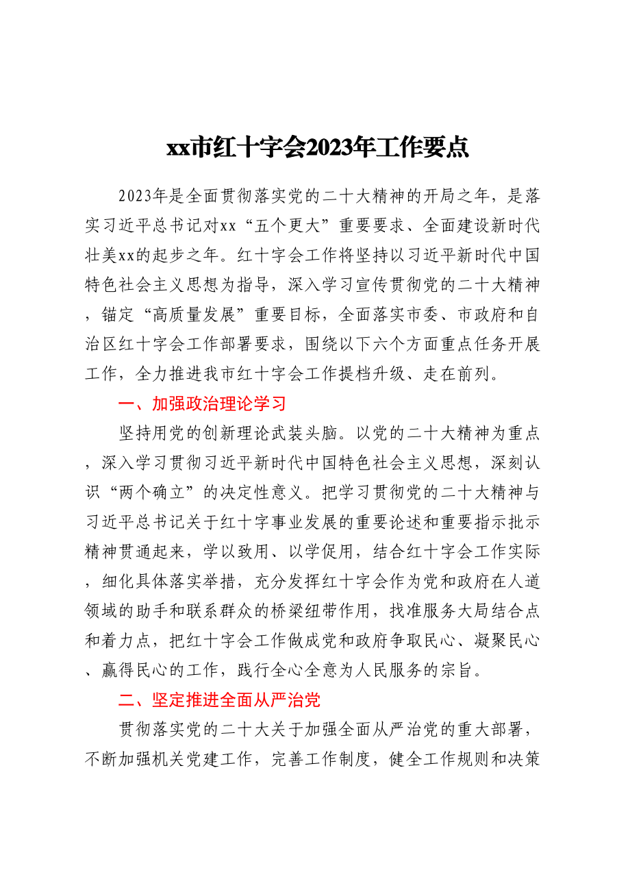 XX市红十字会2023年工作要点.docx_第1页