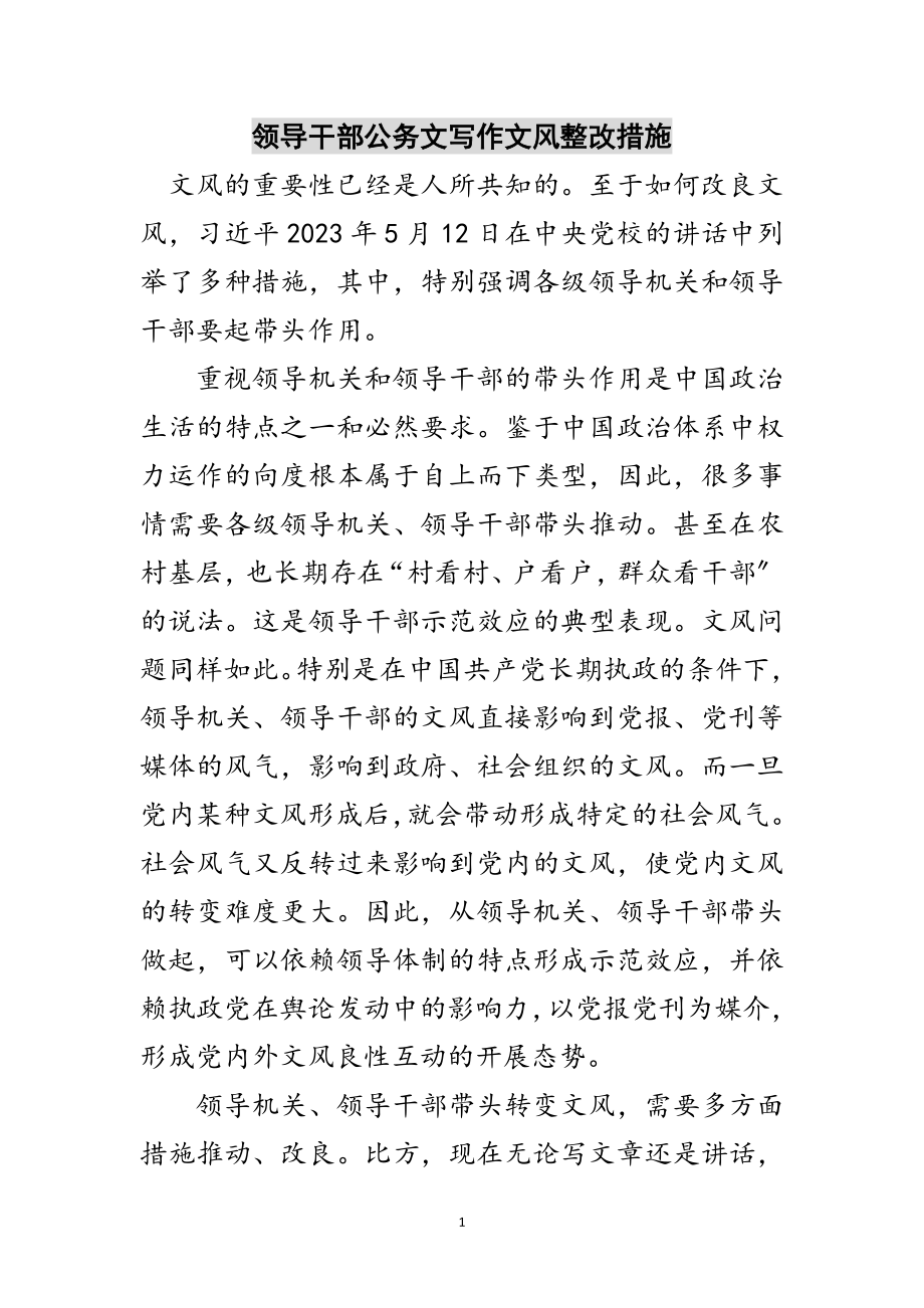 2023年领导干部公务文写作文风整改措施范文.doc_第1页