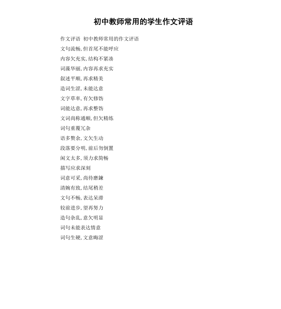 初中教师常用的学生作文评语.docx_第1页