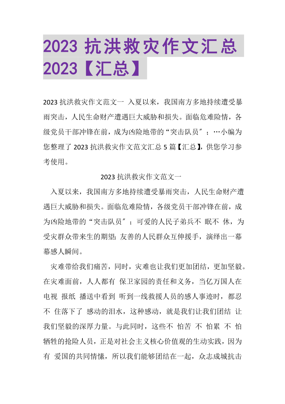 2023年抗洪救灾作文汇总汇总.doc_第1页