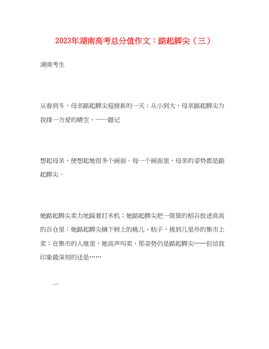 2023年湖南高考满分作文踮起脚尖三.docx_第1页