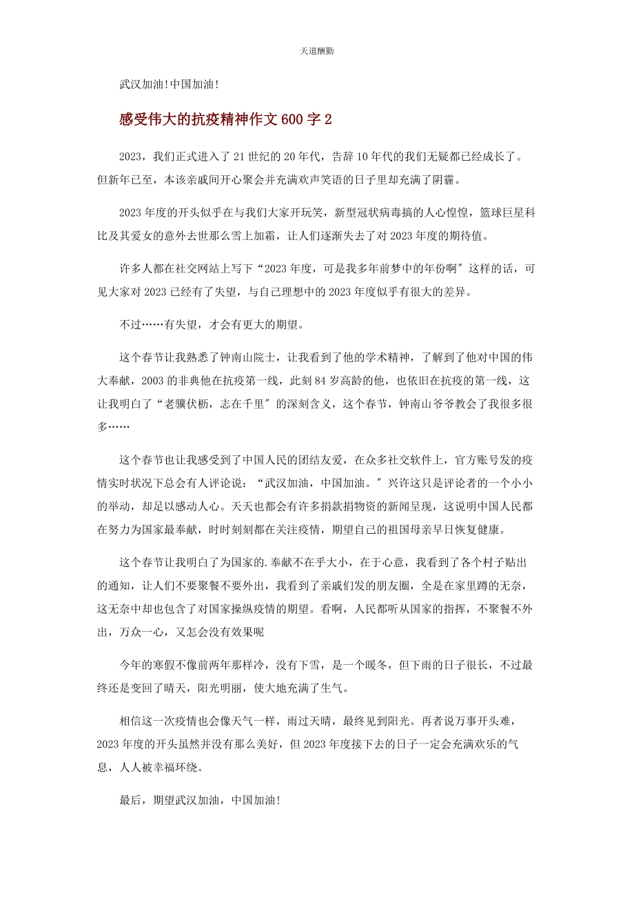 2023年感受伟大抗疫精神作文600字范文.docx_第2页