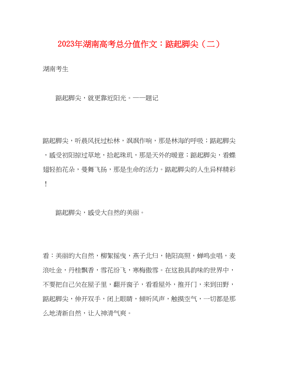 2023年湖南高考满分作文踮起脚尖二.docx_第1页