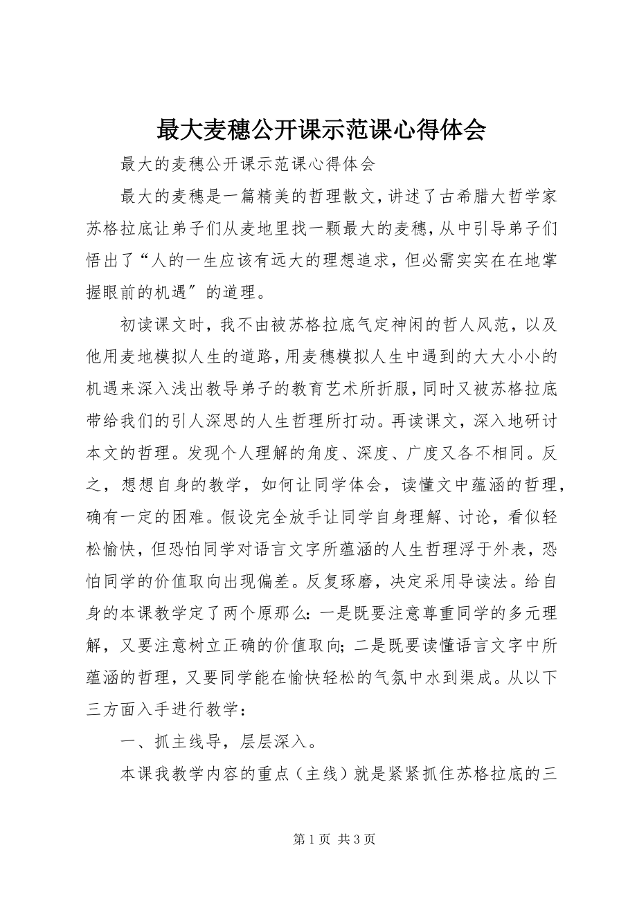 2023年《最大麦穗》公开课示范课心得体会新编.docx_第1页