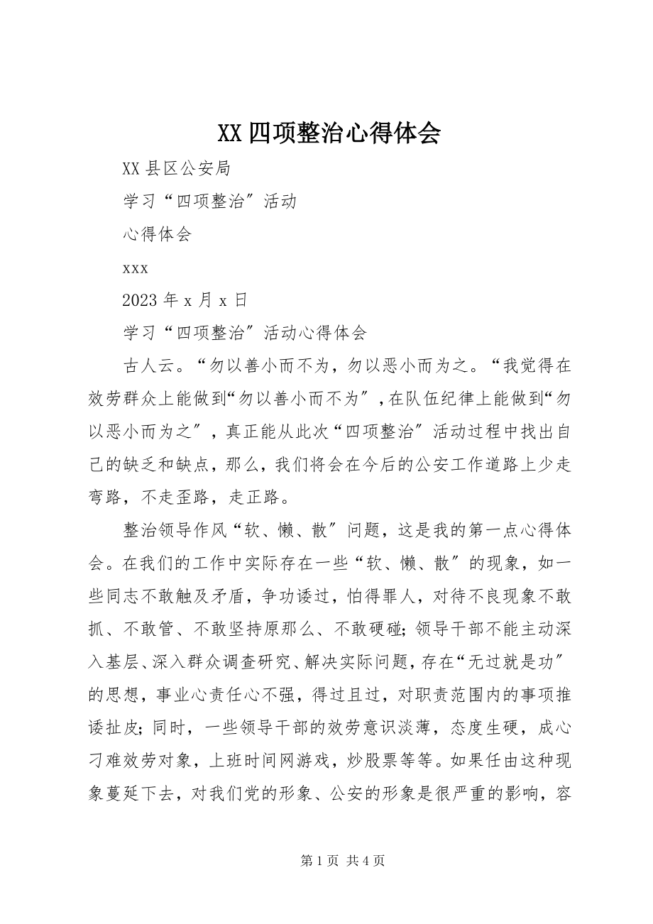 2023年XX四项整治心得体会新编.docx_第1页