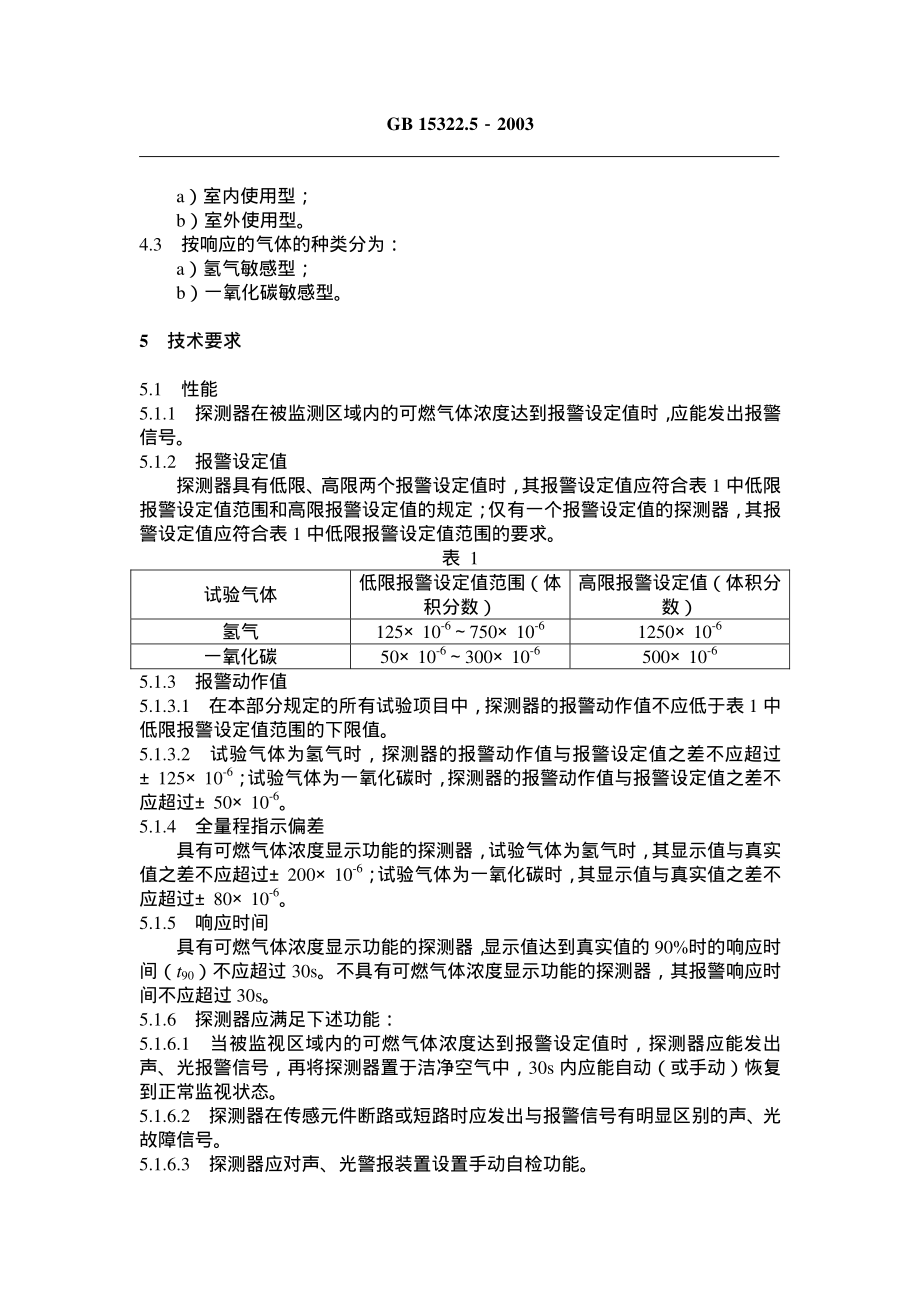 GB 15322.5-2003 可燃气体探测器 第5部分：测量人工煤气的独立式可燃气体探测器.pdf_第3页