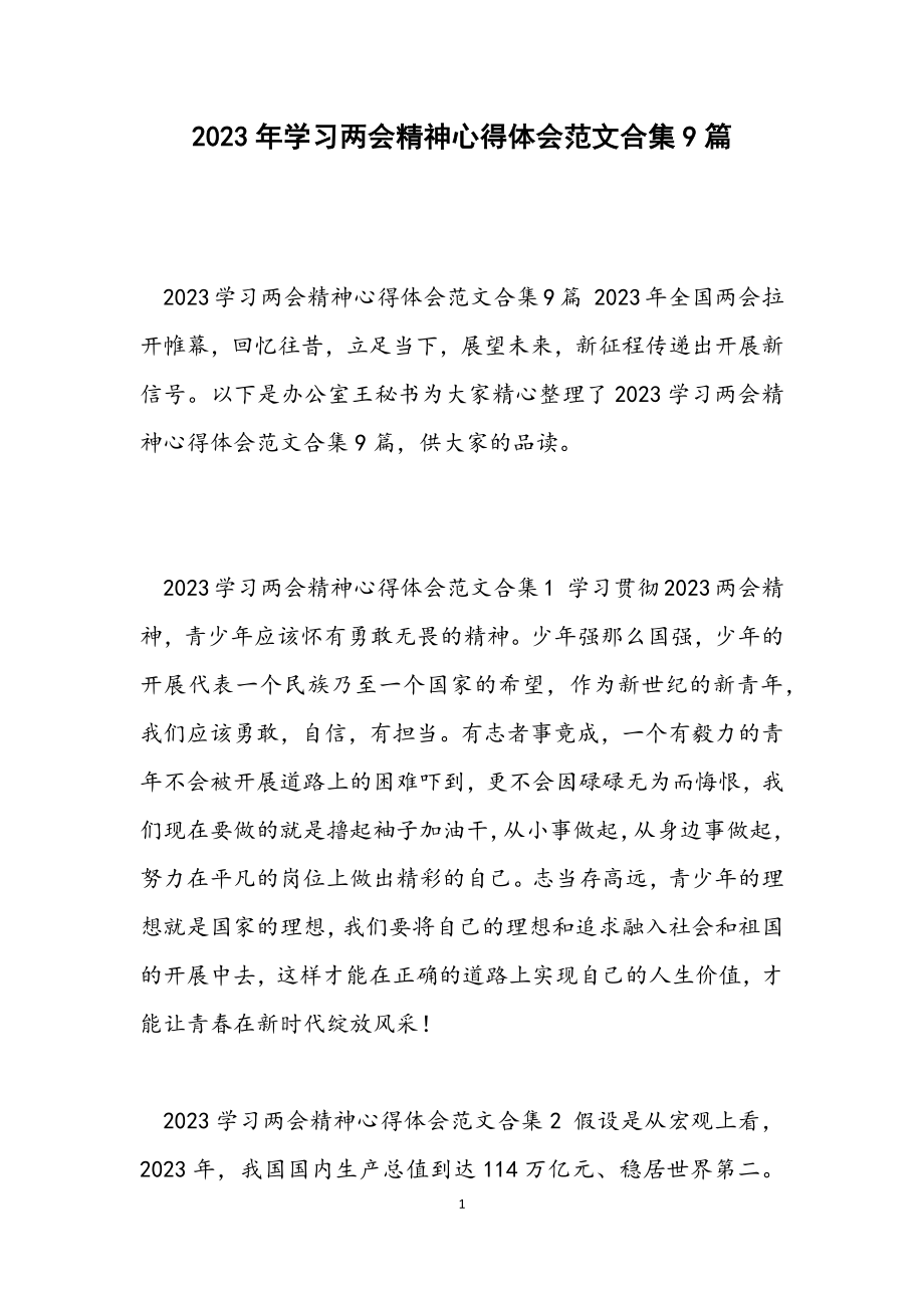 2023学习两会精神心得体会9篇.docx_第1页