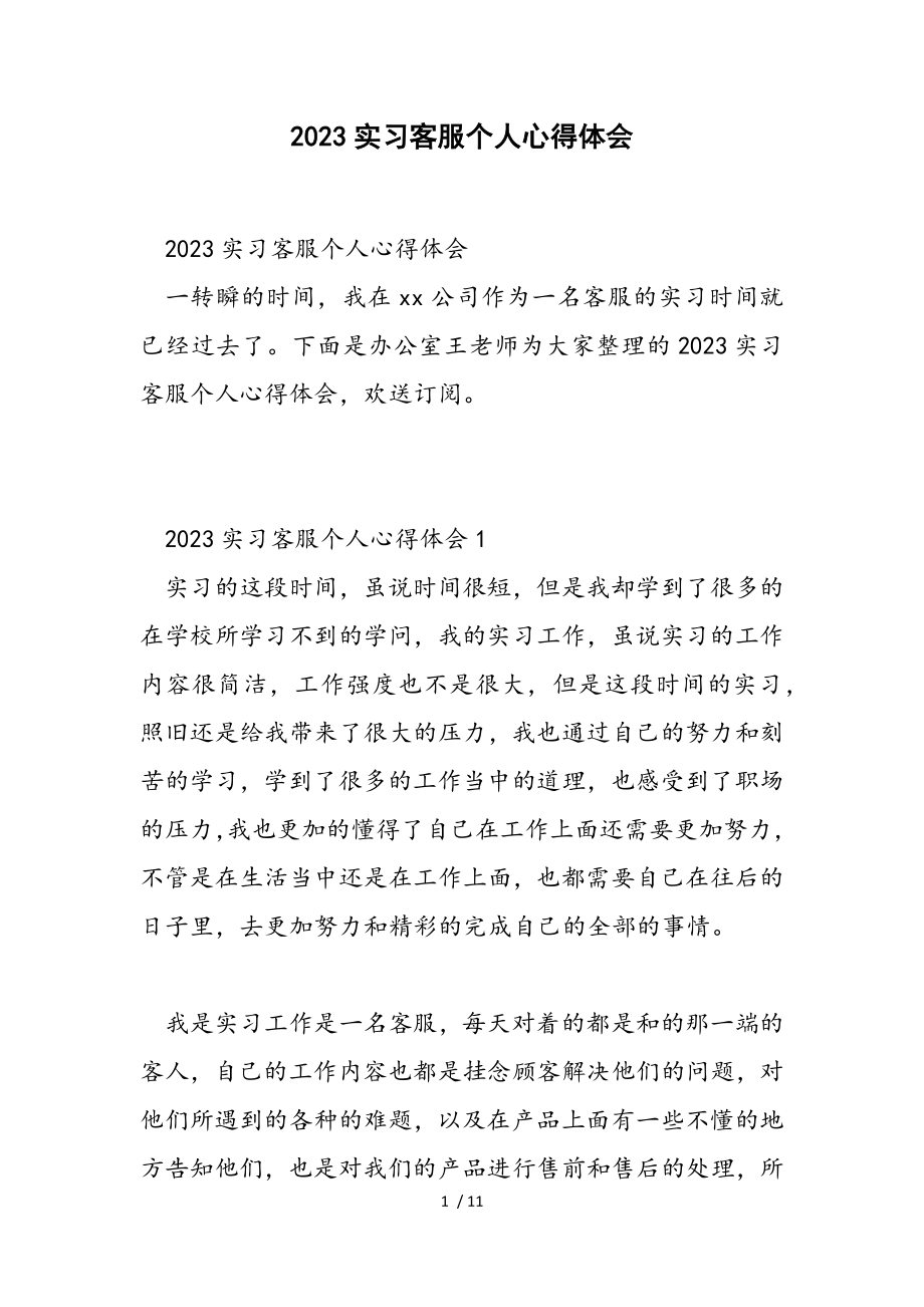 2023实习客服个人心得体会.doc_第1页