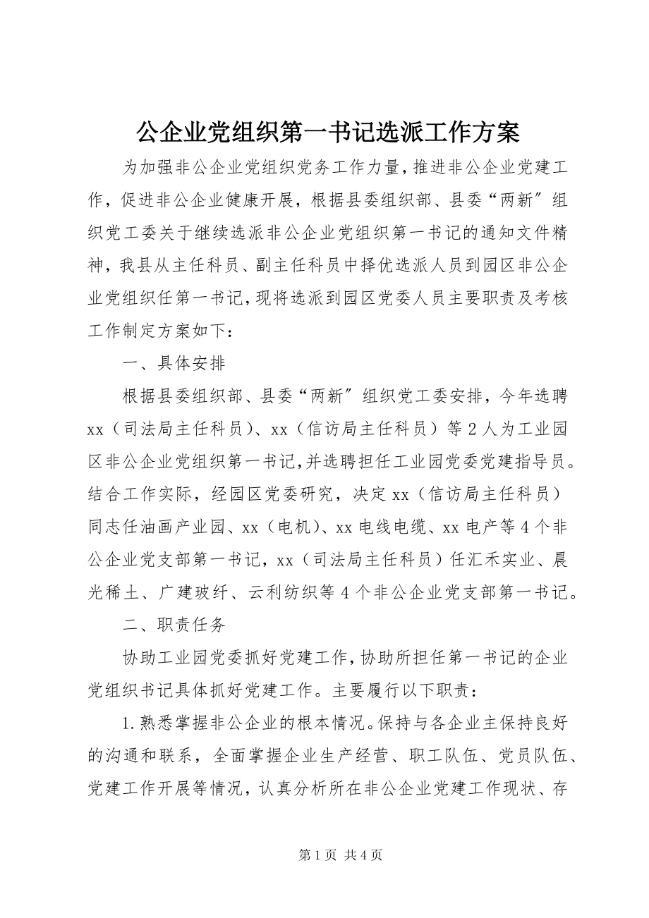 2023年公企业党组织第一书记选派工作方案.docx_第1页