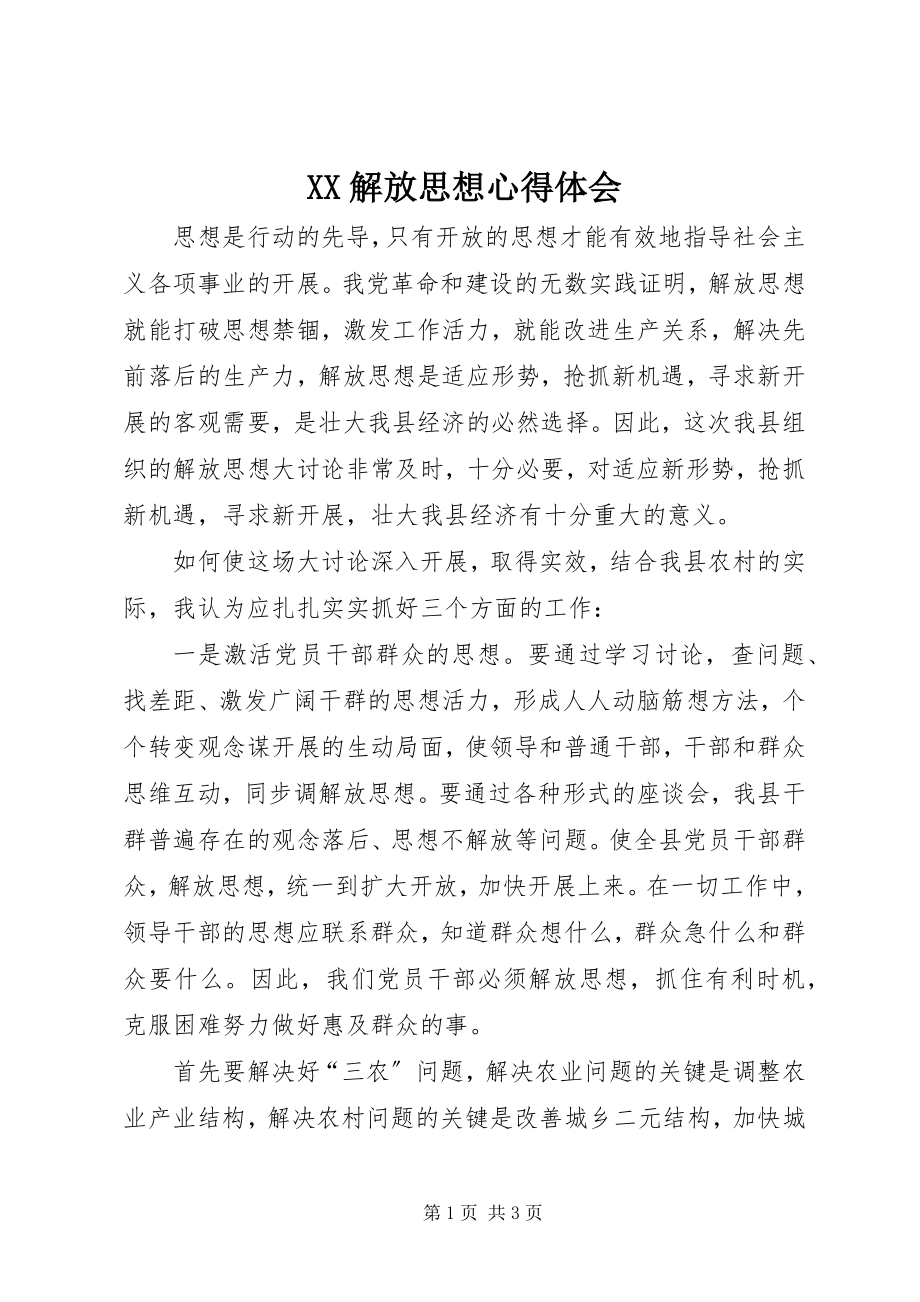 2023年XX解放思想心得体会.docx_第1页