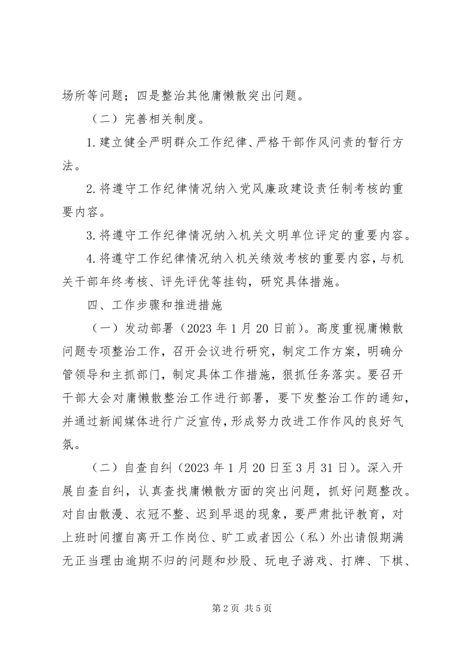 2023年专项整治方案XX县区商务局“庸懒散”专项整治工作方案.docx_第2页