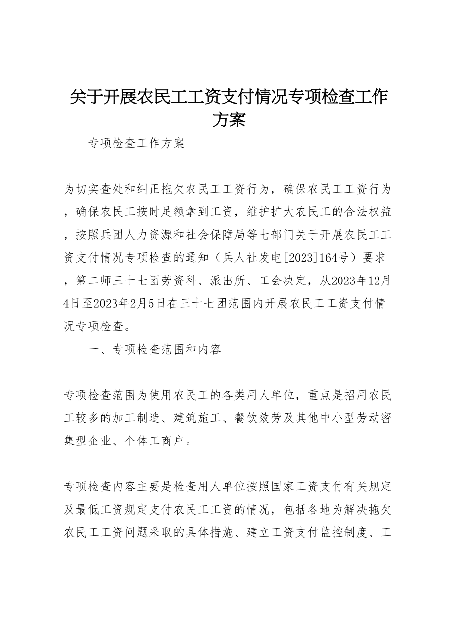 2023年关于开展农民工工资支付情况专项检查工作方案.doc_第1页